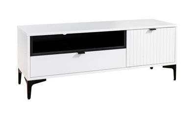 Kleines TV-Möbel / TV-Schrank Ranhuil 02, Farbe: Weiß, eine Tür, Griffe & Beine:
