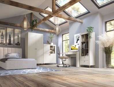 Modernes Schlafzimmer Komplett - Set A Barbe, mit Goldenen Griffen, 5-teilig, mi