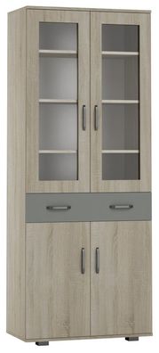 Vitrine Ciomas 27, Farbe: Sonoma Eiche / Grau - Abmessungen: 190 x 76 x 40 cm (H