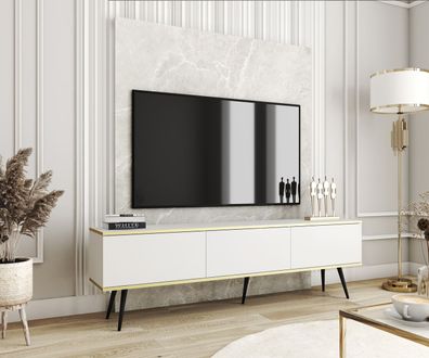 TV-Unterschrank / TV-Board mit drei Kipptüren Horsham 34, Farbe: Weiß, ABS-Kante