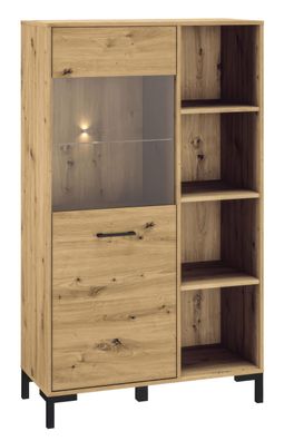 Vitrine Pandrup 19, Farbe: Eiche - Abmessungen: 153 x 90 x 40 cm (H x B x T), mi