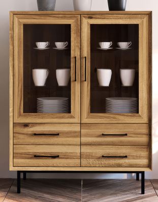 Vitrine Kumeu 54 Wildeiche massiv geölt - Abmessungen: 125 x 97 x 45 cm (H x B x