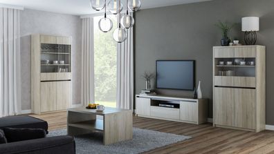 Wohnzimmer Komplett - Set B Popondetta, 4-teilig, Farbe: Sonoma Eiche