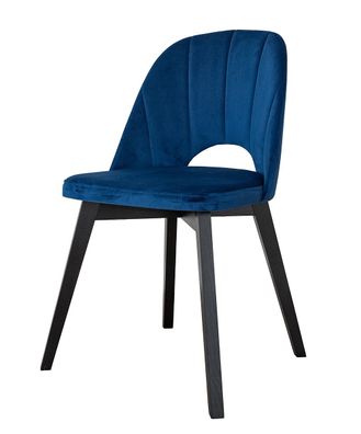 Marineblauer Stuhl Coustre 09, aus massiven Buchenholz, schwarze Holzbeine, Pols