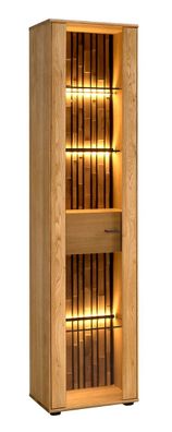 Vitrine Nobres 01 in Eiche Natur, 206 x 50 x 39 cm, inkl. LED, 1 Glastür in Holz
