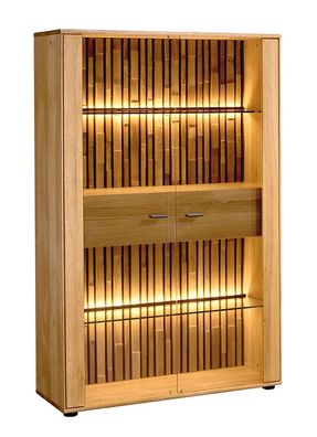 Vitrine Nobres 04 in Eiche / Natur, inkl. LED-Beleuchtung, 159 x 101 x 39 cm, 2