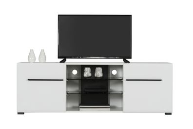 TV-Schrank / TV-Möbel mit zwei Türen Idos 01, Farbe: Weiß / Weiß Hochglanz / Sch