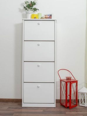 Schuhschrank 002 Kiefer massiv Vollholz weiß lackiert - Abmessung 150 x 58 x 29