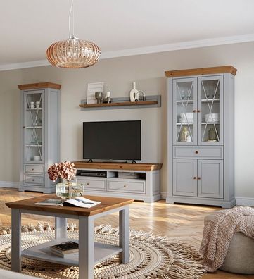 Wohnzimmer Komplett - Set B Gimone, 5-teilig, finnische Kiefer, in Grau, Griffe