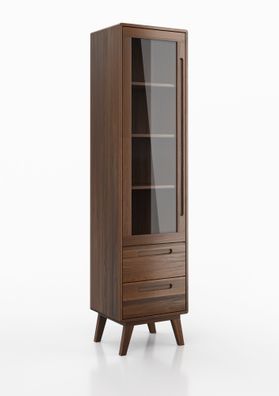 Vitrine Engordany 01 | Buche Vollholz massiv lackiert | Farbe: Walnuss | vier Fä