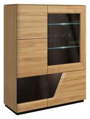 Vitrine mit Türanschlag rechts "Belica" 21, Farbe: Eiche natur / Schwarz, teilma