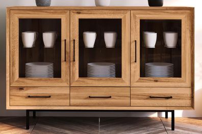Vitrine Kumeu 48 Kernbuche massiv geölt - Abmessungen: 95 x 144 x 45 cm (H x B x