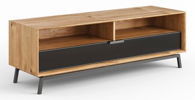 TV-Unterschrank Salleron 05, Wildeiche massiv geölt, Farbe: Natur / Schwarz - Ab