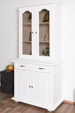 Vitrine Kiefer Massivholz Pipilo 08, in Weiß, 200 x 95 x 54 cm, viel Stauraum, 5