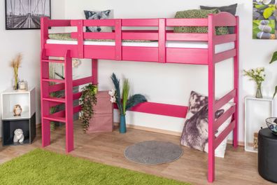 Hochbett 90 x 200 cm für Erwachsene, "Easy Premium Line" K22/n, Buche Massivholz