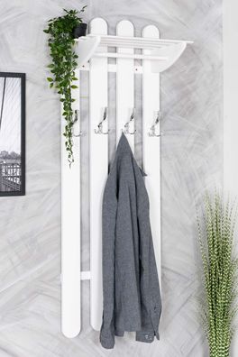 Schlichte Garderobe Kiefer Massivholz Junco 342, in Weiß, 150 x 50 x 33 cm, mit