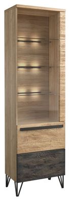 Vitrine Benkovac 02, Farbe: Eiche / Schwarz, teilmassiv, Türanschlag Rechts - Ab