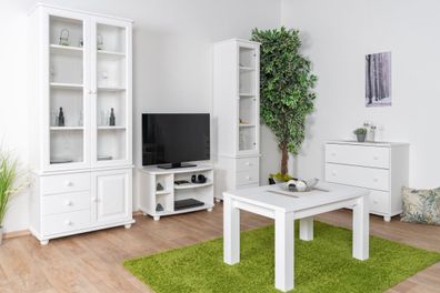 Landhausstil Wohnzimmer Komplett - Set E Junco, 5-teilig, in Weiß, aus Kiefernho