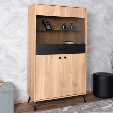 Vitrine Lincolnia 03, Farbe: Eiche / Schwarz - Abmessungen: 160 x 90 x 40 cm (H