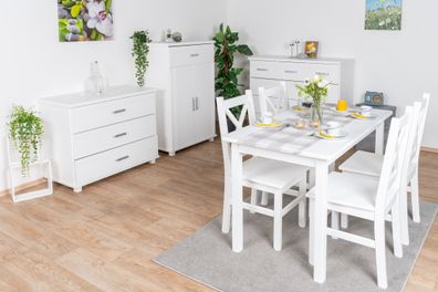 Esszimmer Komplett - Set A Columba, in Weiß, 8-teilig, aus Kiefernholz, Massivho