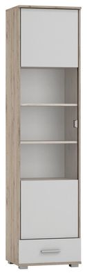 Vitrine Kavieng 25, Farbe: Eiche / Weiß - Abmessungen: 200 x 50 x 40 cm (H x B x