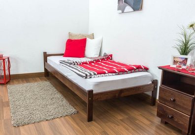 Futonbett / Massivholzbett Kiefer Vollholz massiv Nussfarben A14, inkl. Lattenro