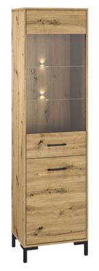 Vitrine Pandrup 18, Farbe: Eiche - Abmessungen: 200 x 55 x 40 cm (H x B x T), mi