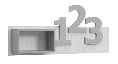 Kinderzimmer - Hängeregal / Wandregal Luis 02, Farbe: Eiche Weiß / Grau - 54 x 1