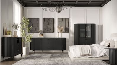 Elegantes Schlafzimmer - Set H Annelin, 4-teilig, in Schwarz, bestehend aus 2 Ko