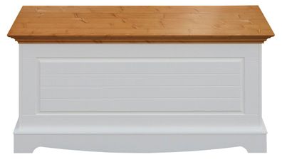 Truhe Gyronde 38, Kiefer massiv Vollholz, Farbe: Weiß / Eiche - 51 x 112 x 45 cm