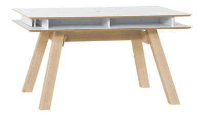 Esstisch ausziehbar Minnea 33, Farbe: Weiß / Eiche - Abmessungen: 139 - 219 x 10