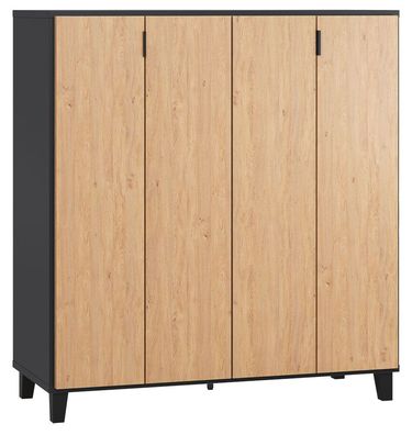 Barschrank Leoncho 29, Farbe: Schwarz / Eiche - Abmessungen: 122 x 112 x 47 cm (