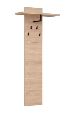 Garderobe mit vier Haken Angvik 02, Farbe: Eiche / Schwarz, Maße: 146 x 60 x 26,
