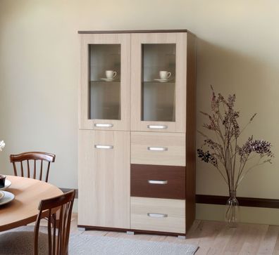 Vitrine Cikupa 26, Farbe: Nuss / Ulme - Abmessungen: 190 x 90 x 40 cm (H x B x T