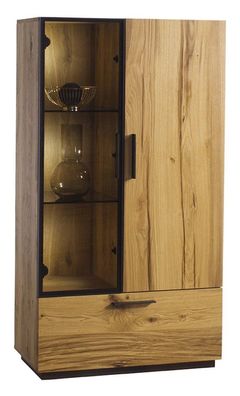 Vitrine Serrator 04, Farbe: Eiche natur geölt / Dunkelbraun - 144 x 79 x 40 cm (