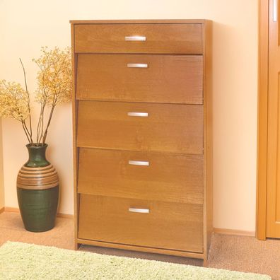 Schuhschrank Pamanukan 11, Farbe: Erle - Abmessungen: 118 x 60 x 38 cm (H x B x