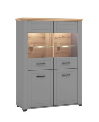 Breite Vitrine mit genügend Stauraum Banat 05, zwei Glastüren, Farbe: Eiche Arti