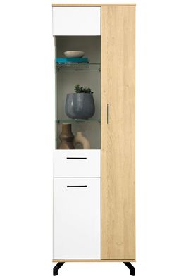 Vitrine Riemst 04, Farbe: Eiche / Weiß - Abmessungen: 194 x 60 x 40 cm (H x B x
