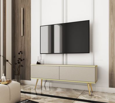 Moderner TV-Schrank / TV-Möbel mit geriffelter Front Horsham 39, Farbe: Beige, z