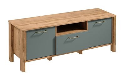 TV-Unterschrank Braianik 27 in Eiche Wotan / Grün, 49 x 138 x 40 cm, 1 offenes F