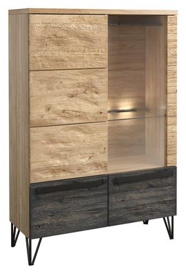 Vitrine Benkovac 07, Farbe: Eiche / Schwarz, teilmassiv - Abmessungen: 140 x 94