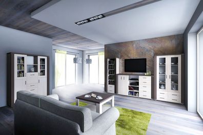 Wohnzimmer Komplett - Set B Aitape, 5-teilig, Farbe: Sonoma Eiche dunkel / Sonom