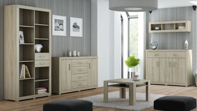 Wohnzimmer Komplett - Set B Lorengau, 5-teilig, Farbe: Sonoma Eiche