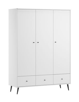 Babyzimmer Kleiderschrank | Farbe: Weiß | Kinderzimmer | Griffe & Beine: Schwarz
