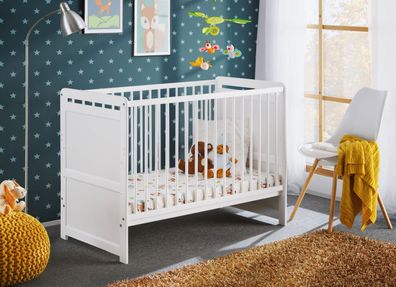 Gitterbett / Babybett mit einer Mattratze Avaldsnes 10, Farbe: Weiß - Abmessunge