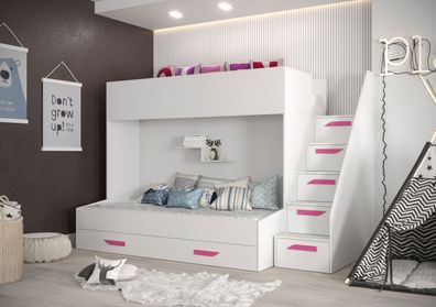 Etagenbett / Kinderbett / Funktionsbett-Kombination - mit Bettschublade und Trep