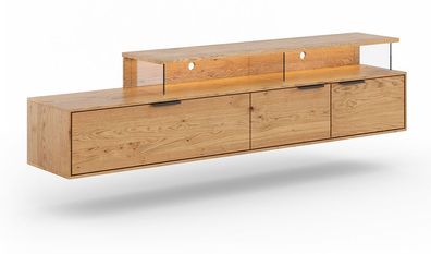 TV-Unterschrank, Hängeschrank Rania 04 für TV, 52 x 200 x 39 cm, aus geöltem Mas