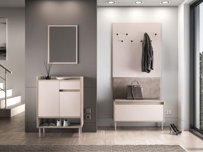 Garderobe Komplett Set | Farbe: Eiche Cremona / Kaschmir | Soft-Close | inkl. Sa