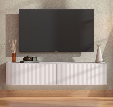 TV-Möbel / TV-Schrank mit Push-to-open Funktion Grocka 02, Farbe: Weiß / Weiß Ma