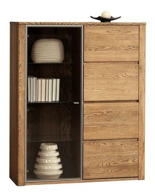 Vitrine Jussara 11, Farbe: Bernstein, Eiche teilmassiv ? 150 x 124 x 42 cm (H x